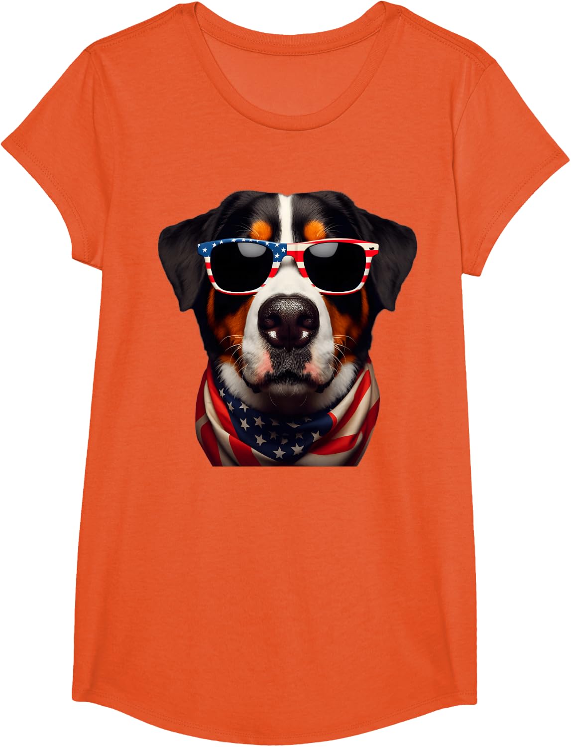 Greater Swiss Mountain Dog 4th Of July American Independence T-Shirt - Girls Orange