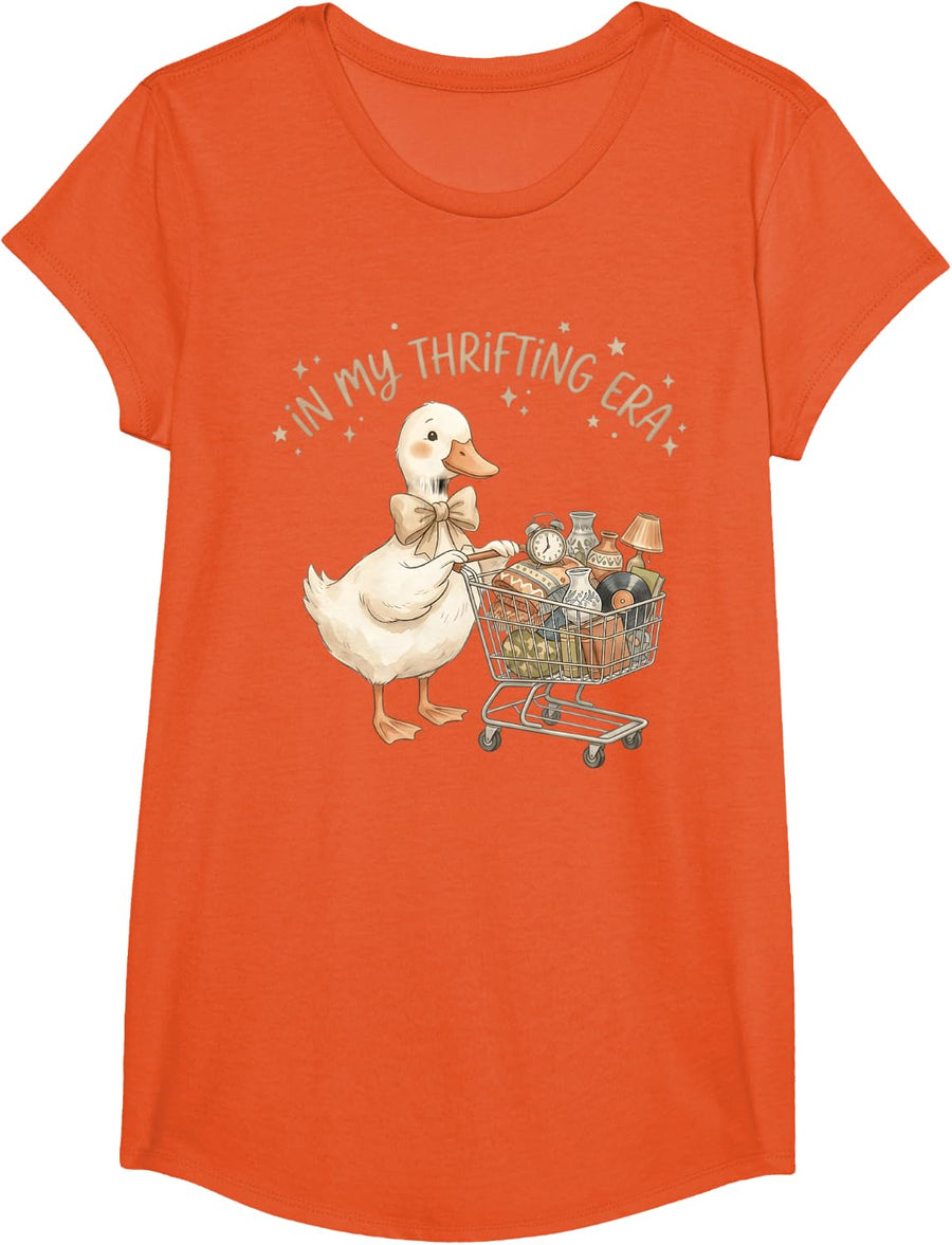 Thrift Store Duck Shopping Cart Thrifting Thrifter T-Shirt - Girls Orange