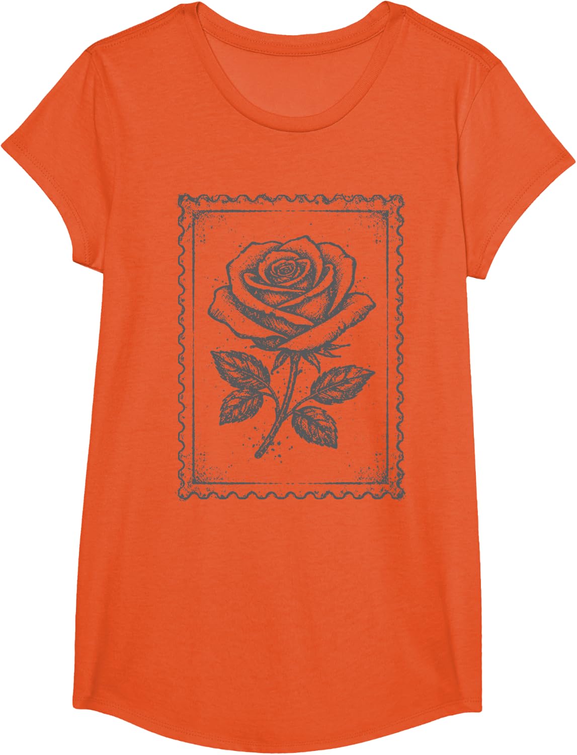 Grunge Rose Vintage Floral Distressed Graphic Women Girls T-Shirt - Girls Orange