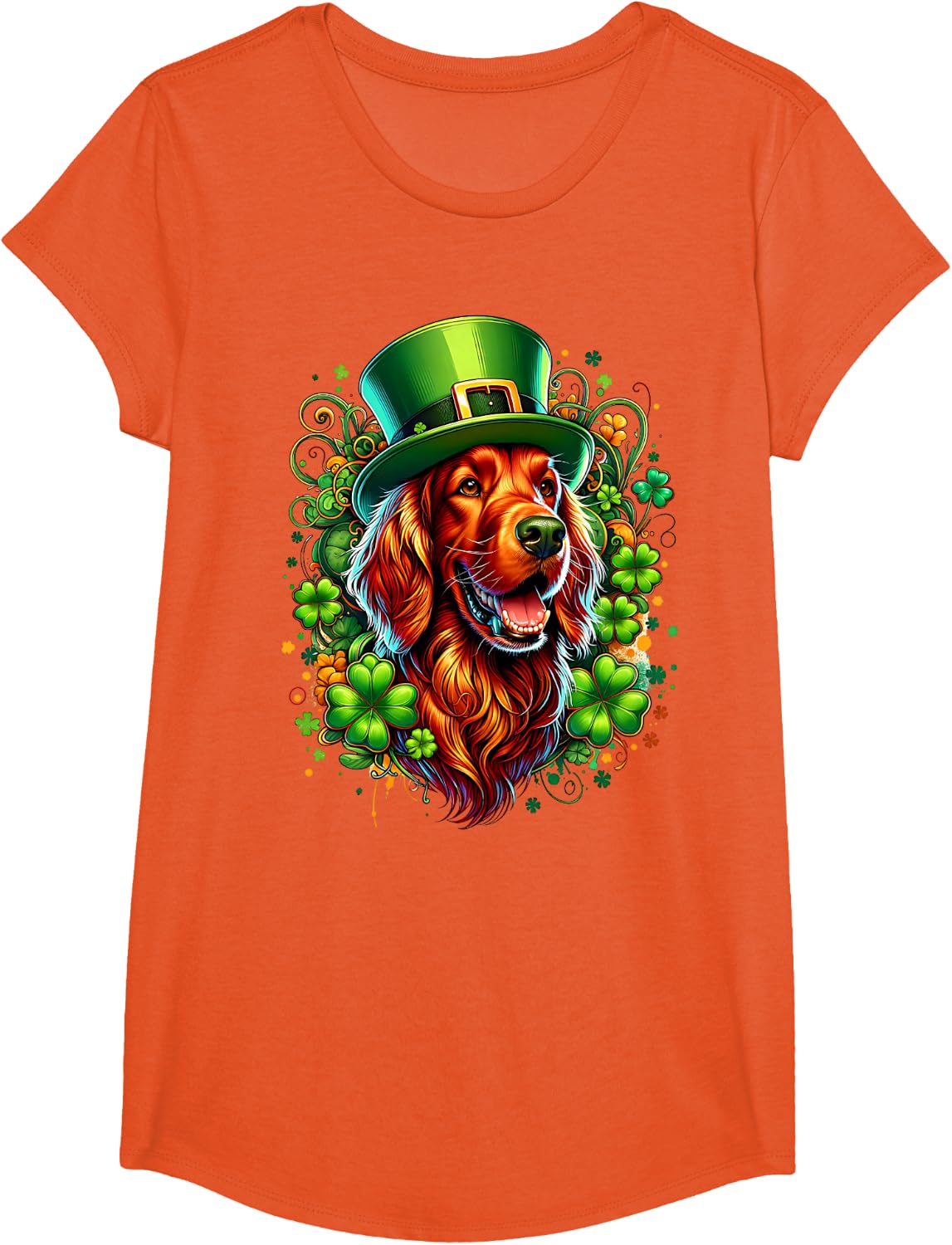 Irish Setter Dog St Patricks Day Artwork T-Shirt - Girls Orange