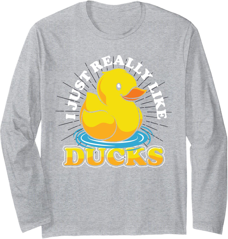 Duckie Lover Duckling Ducky Bath Toy Cute Rubber Duck Long Sleeve T-Shirt - Adult Unisex Heather Grey