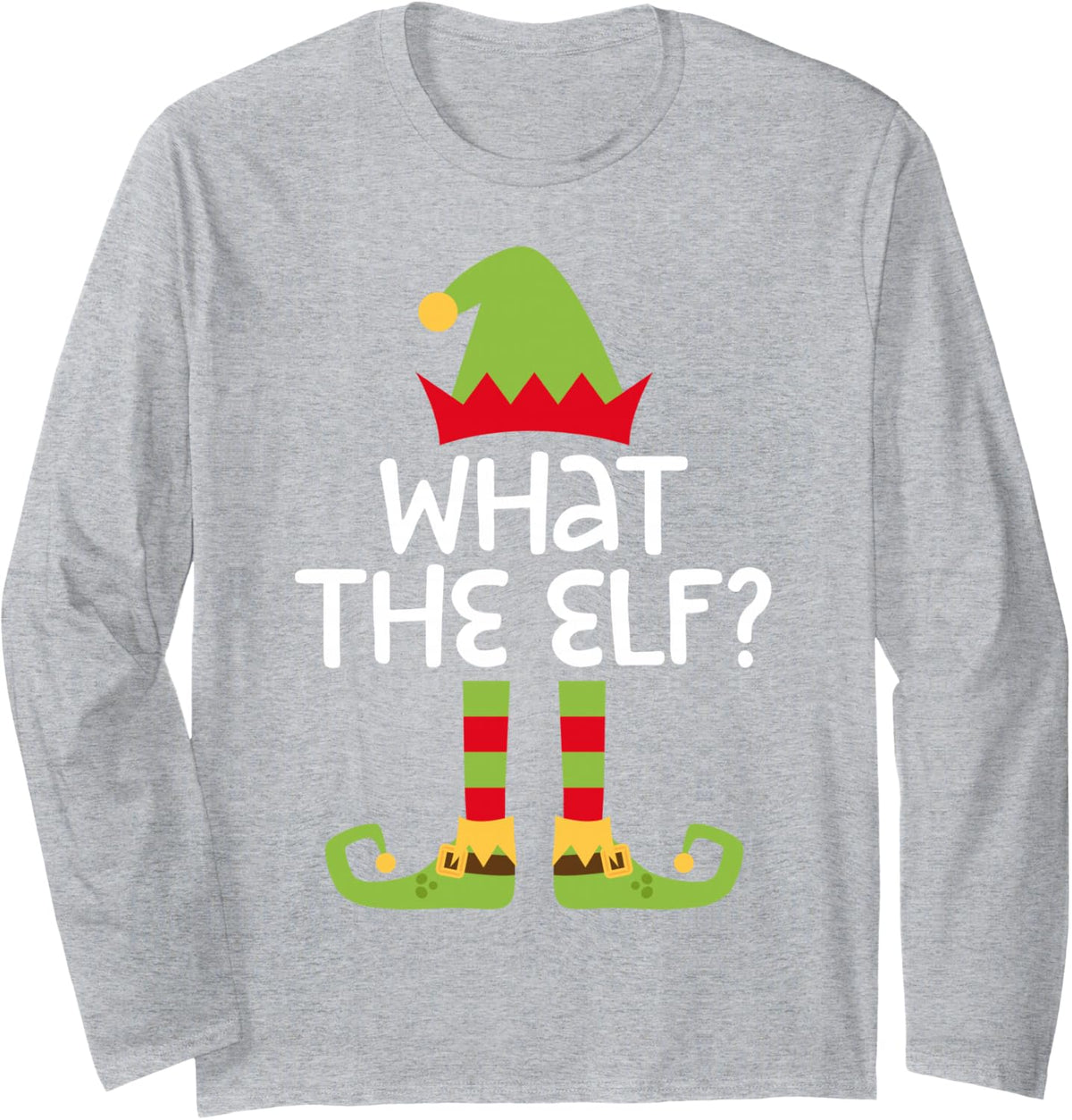 What The Elf T-Shirt Matching Christmas Elf Shirt Long Sleeve T-Shirt - Adult Unisex Heather Grey