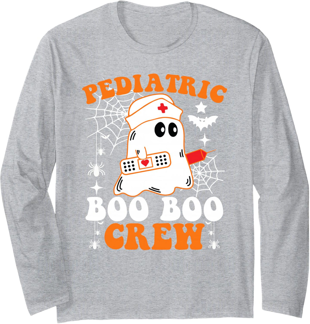 Pediatric Boo Boo Crew Funny Nurse Ghost Halloween Long Sleeve T-Shirt - Adult Unisex Heather Grey