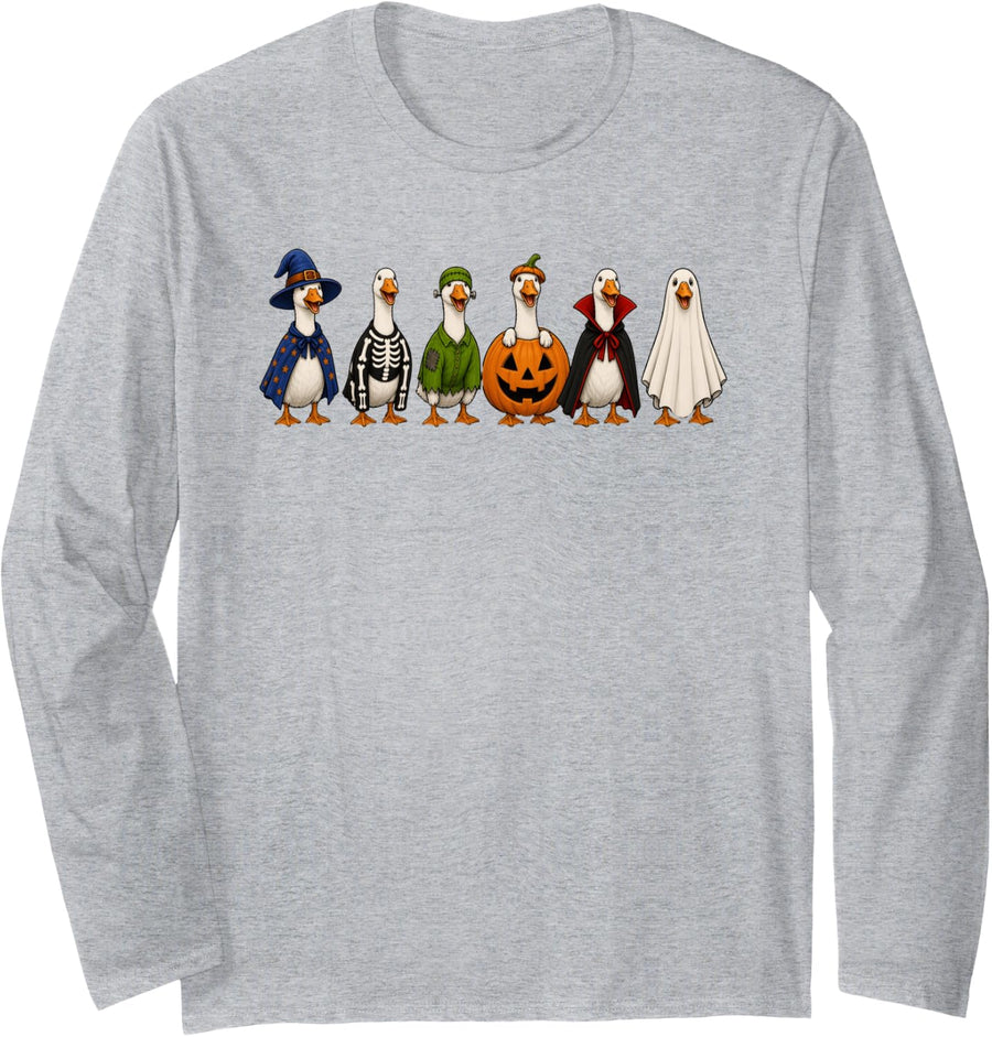 Halloween Ducks Costume Funny Spooky Duck Squad Present Long Sleeve T-Shirt - Adult Unisex Heather Grey