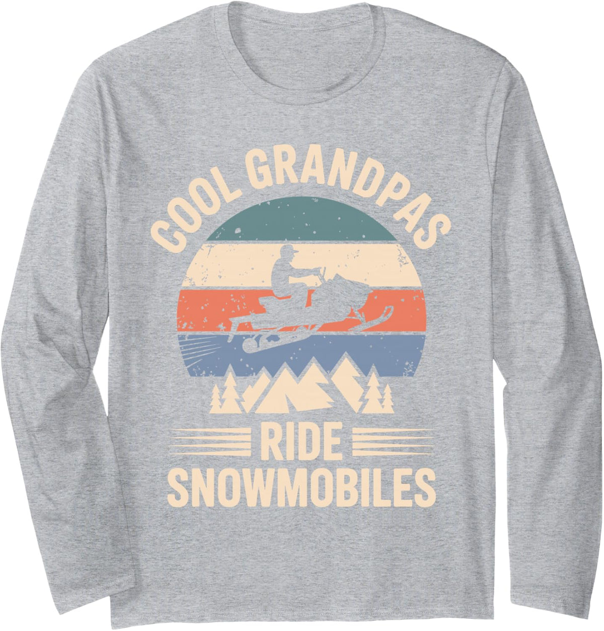 Funny Snowmobile Art for Grandpa Men Snowmobiling Snowmobile Long Sleeve T-Shirt - Adult Unisex Heather Grey
