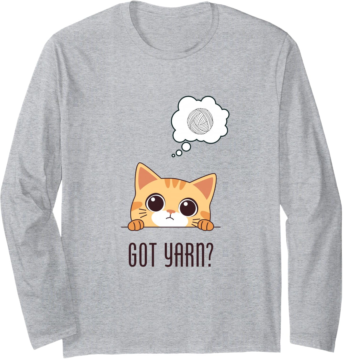Got Yarn? Cute Tabby Cat for Knitters & Crocheters Long Sleeve T-Shirt - Adult Unisex Heather Grey