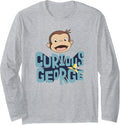 Curious George 3D Text Stack George Big Face Long Sleeve T-Shirt - Adult Unisex Heather Grey