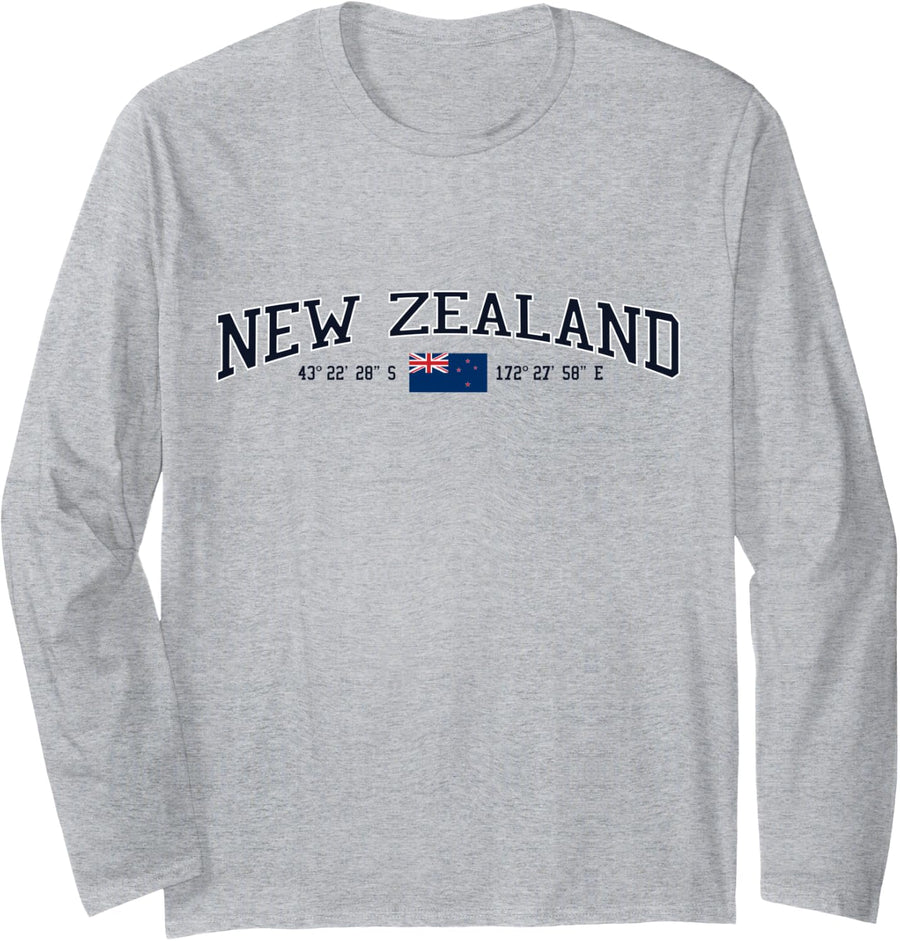 New Zealand Flag Long Sleeve T-Shirt - Adult Unisex Heather Grey