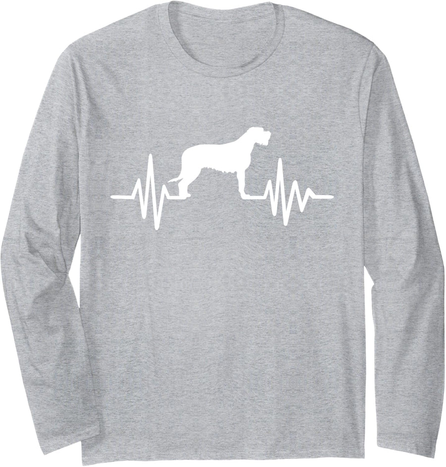 Heartbeat Irish Wolfhound Long Sleeve T-Shirt - Adult Unisex Heather Grey