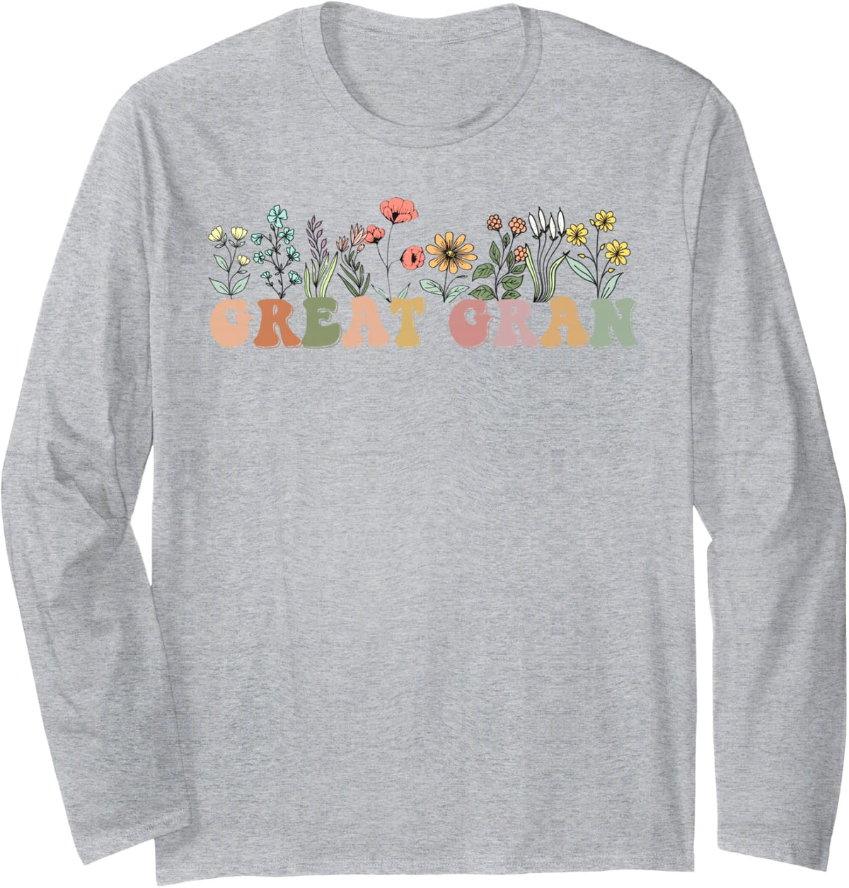 Wildflower Great Gran Tee, Family Love Grandma Long Sleeve T-Shirt - Adult Unisex Heather Grey