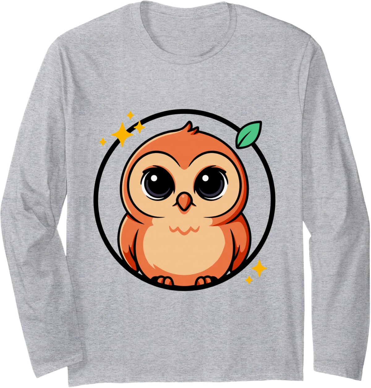 Cute Little Owl with Hearts | Colorful Kawaii Long Sleeve T-Shirt - Adult Unisex Heather Grey