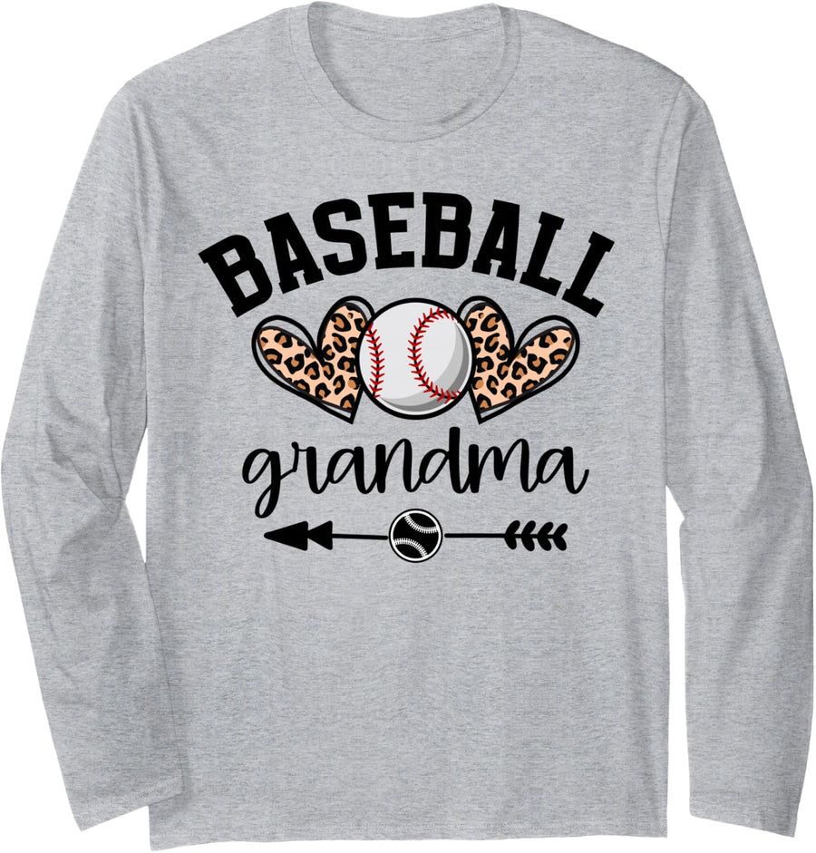 Baseball Grandma Womens Baseball Game Day Senior Night Long Sleeve T-Shirt - Adult Unisex Heather Grey