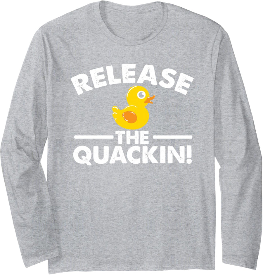 Release The Quackin - Duck Lover Long Sleeve T-Shirt - Adult Unisex Heather Grey