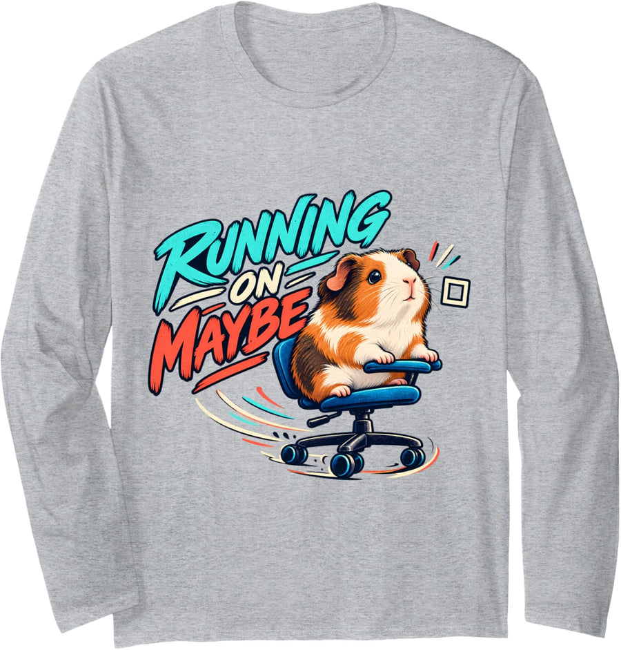 Running On Maybe Funny Guinea Pig Long Sleeve T-Shirt - Adult Unisex Heather Grey