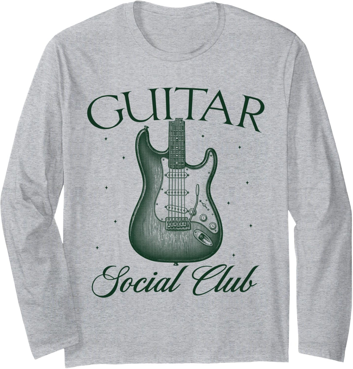 Guitar Social Club Vintage Electric Guitar Player Long Sleeve T-Shirt - Adult Unisex Heather Grey