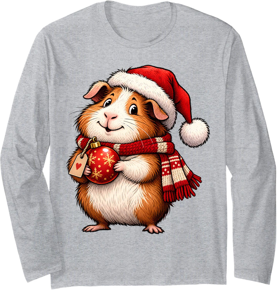 Cute Guinea Pig Winter Holiday for Cavy Lovers Long Sleeve T-Shirt - Adult Unisex Heather Grey