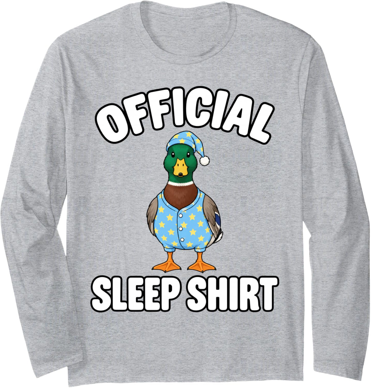 Mallard Duck Sleeping in Pajamas Official Sleepshirt Cute Long Sleeve T-Shirt - Adult Unisex Heather Grey