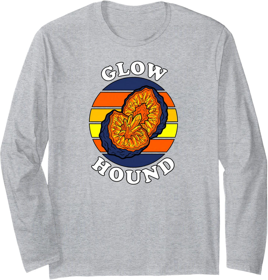 Glow Hound Fluorescent Mineral Hunting Rockhound Retro Long Sleeve T-Shirt - Adult Unisex Heather Grey