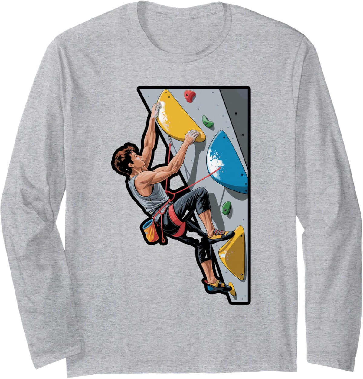 Rock Climbing & Bouldering Wall Holds Silhouette Long Sleeve T-Shirt - Adult Unisex Heather Grey