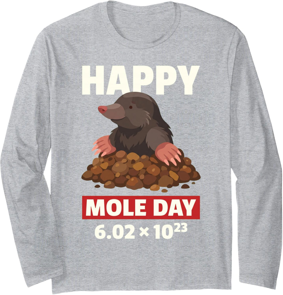 Funny Happy Mole Day Chemistry Maths Physics Avogadro Long Sleeve T-Shirt - Adult Unisex Heather Grey