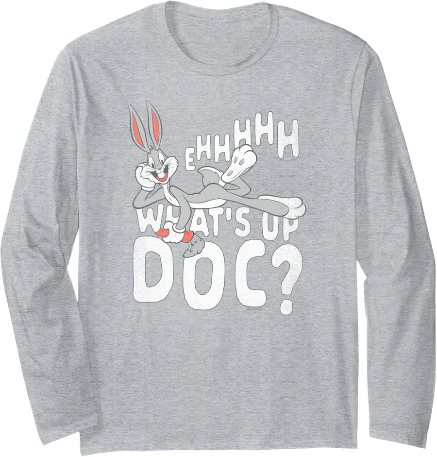 Looney Tunes Bugs Bunny What's Up Doc? Long Sleeve T-Shirt - Adult Unisex Heather Grey
