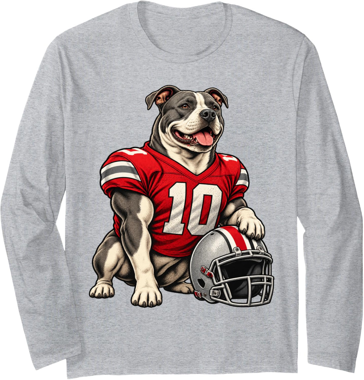 American Pit Bull Terrier Dog Sport USA Football Long Sleeve T-Shirt - Adult Unisex Heather Grey