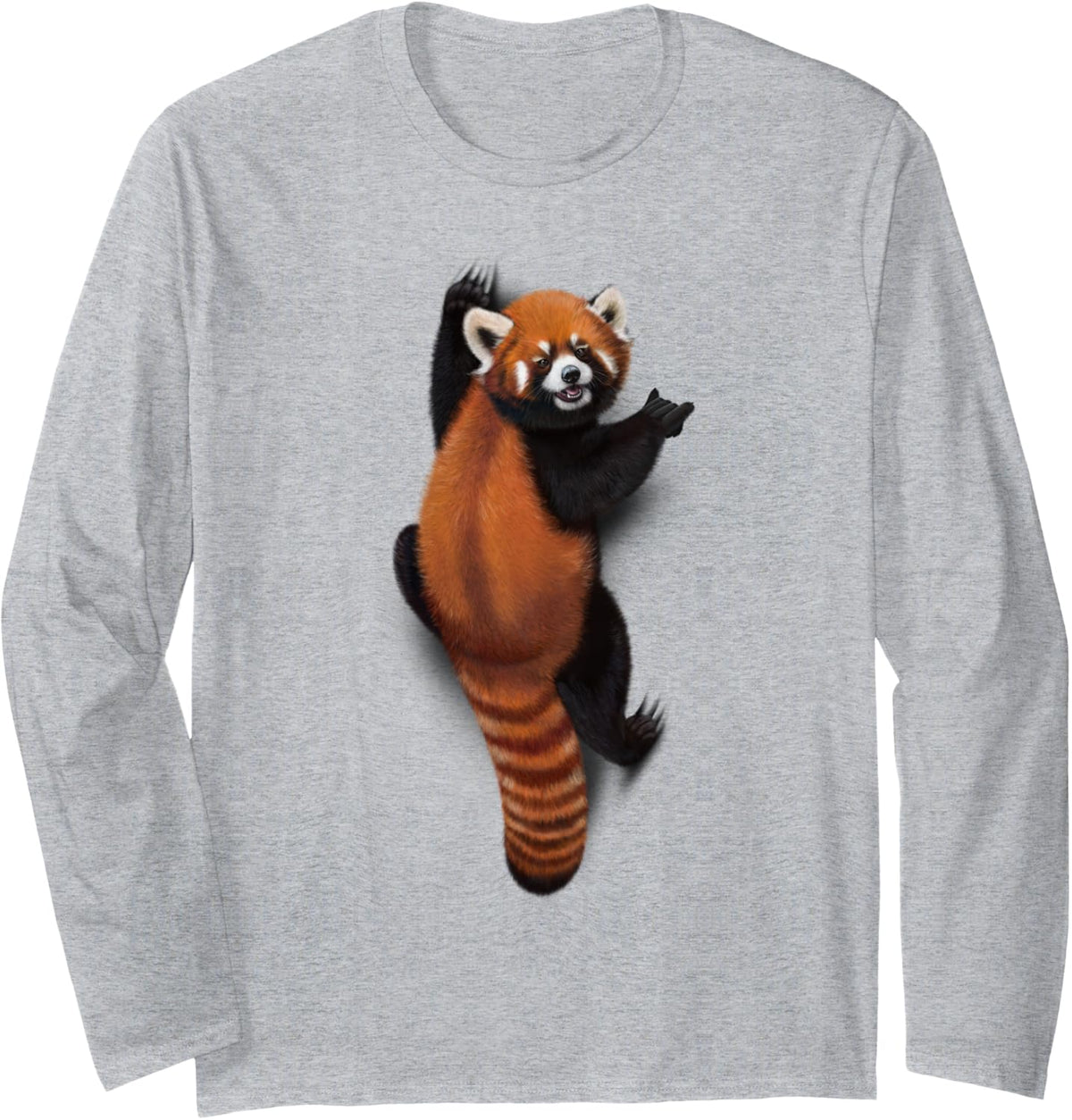 Funny Red Panda Climbing Animal Lover Graphic Long Sleeve T-Shirt - Adult Unisex Heather Grey