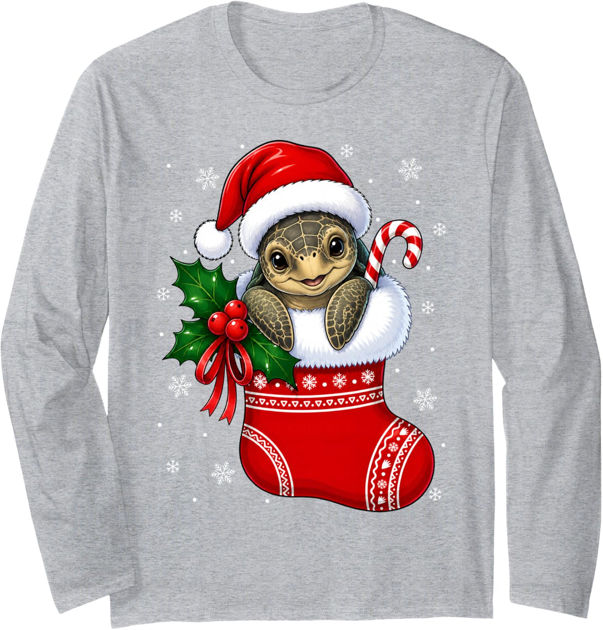 Sea Turtle Christmas Stocking Cute Festive Holiday Xmas Long Sleeve T-Shirt - Adult Unisex Heather Grey