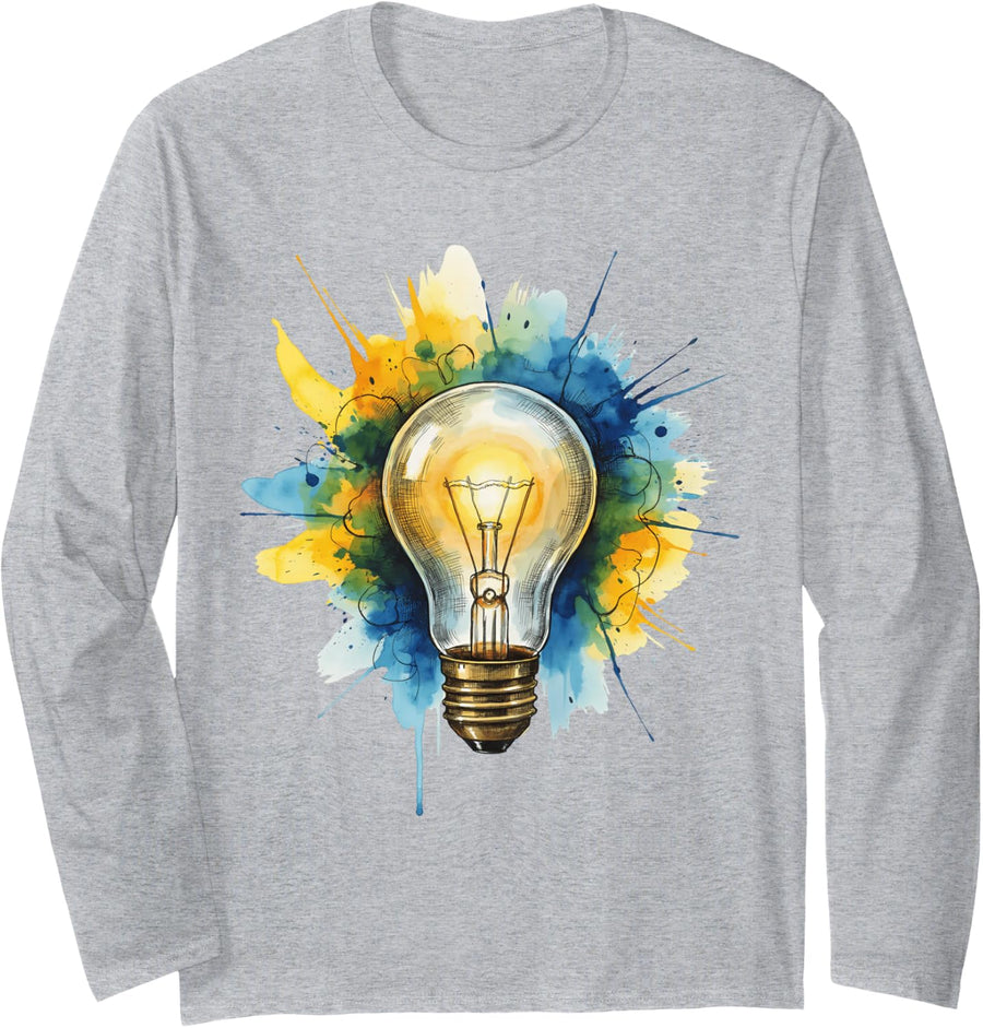 Lightbulb Graphic Electrician Light Bulb Long Sleeve T-Shirt - Adult Unisex Heather Grey