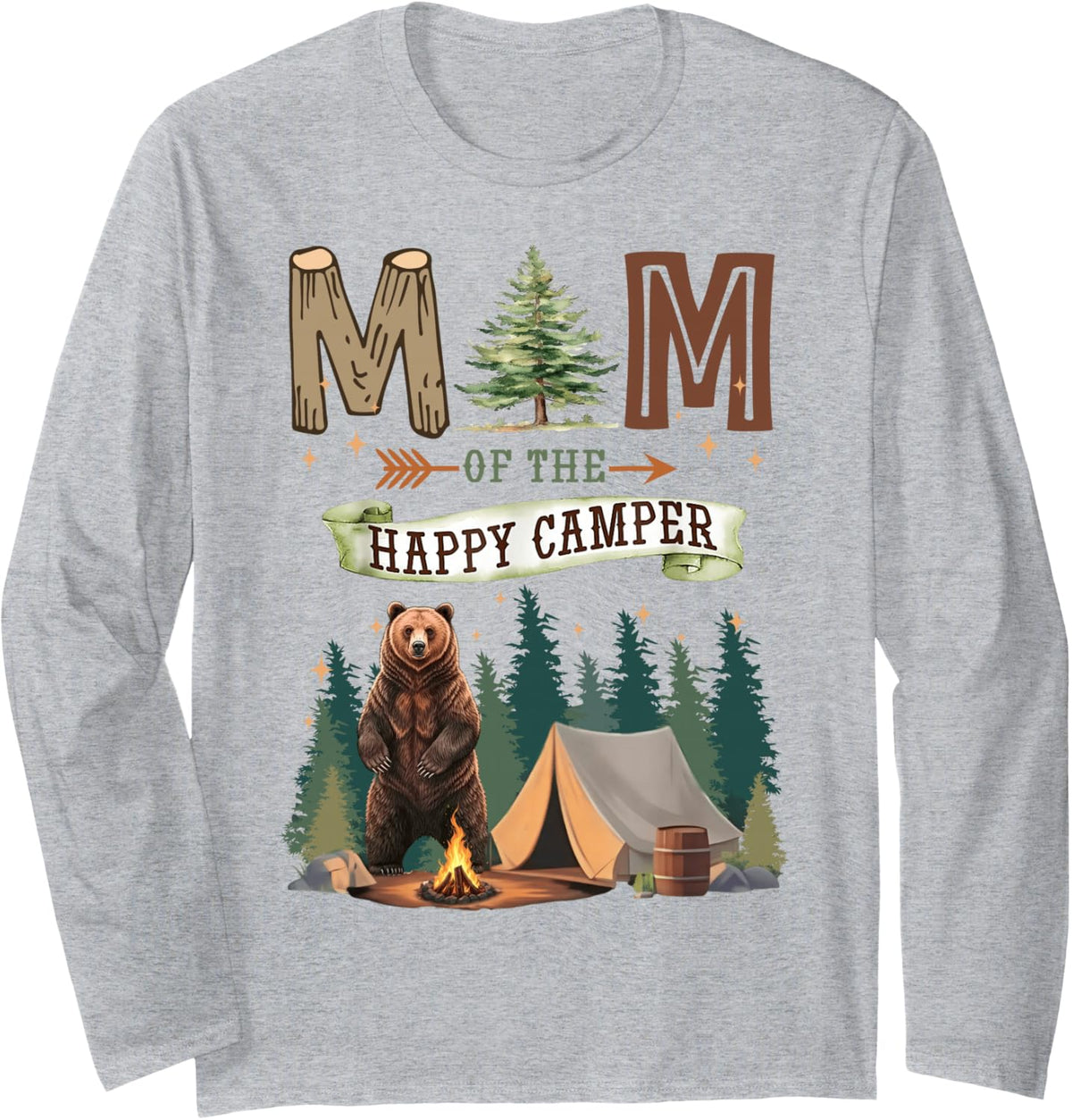 Mom of The Happy Camper First Birthday Camping Long Sleeve T-Shirt - Adult Unisex Heather Grey