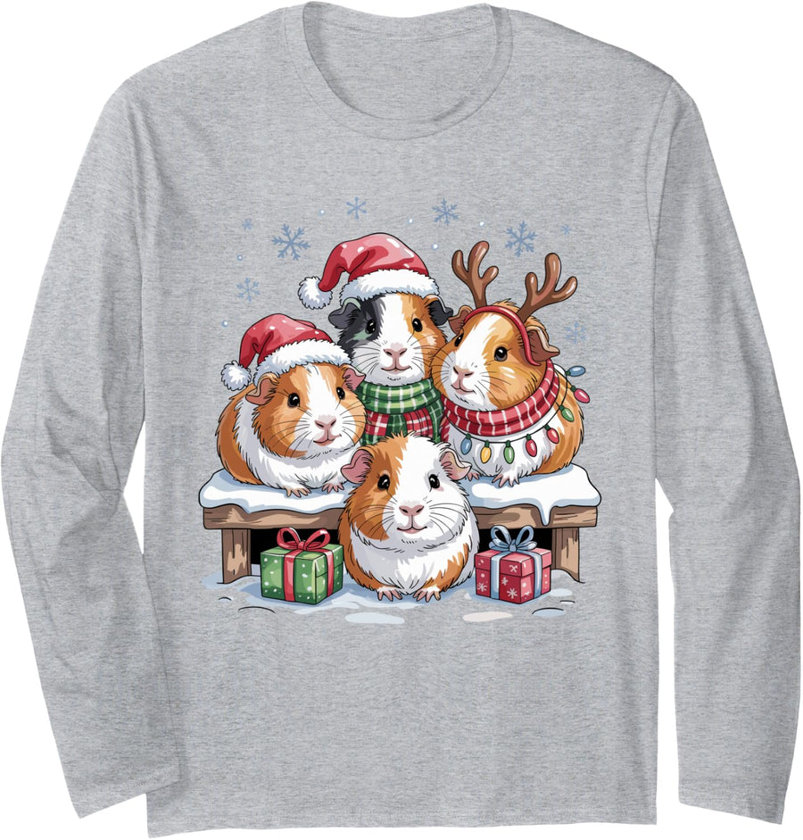 Guinea Pig Christmas Cute Pet Lovers Funny Holiday Pajamas Long Sleeve T-Shirt - Adult Unisex Heather Grey
