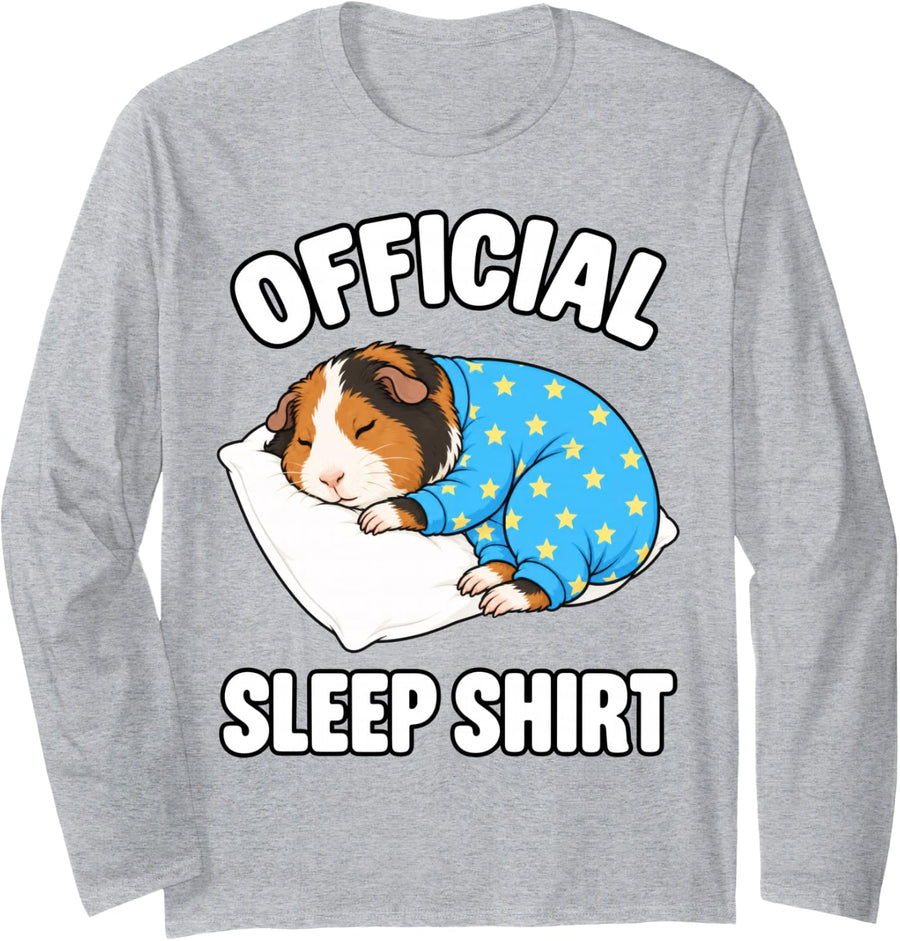 Guinea Pig Sleeping in Pajamas Official Sleepshirt Cute Long Sleeve T-Shirt - Adult Unisex Heather Grey