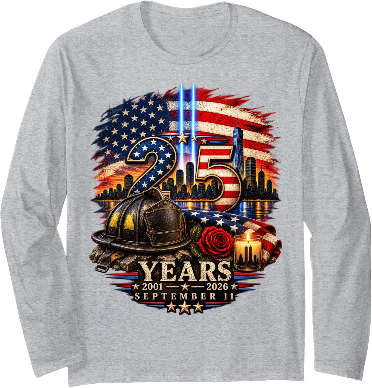 25th Anniversary September 11 2001 Memorial Day Long Sleeve T-Shirt - Adult Unisex Heather Grey