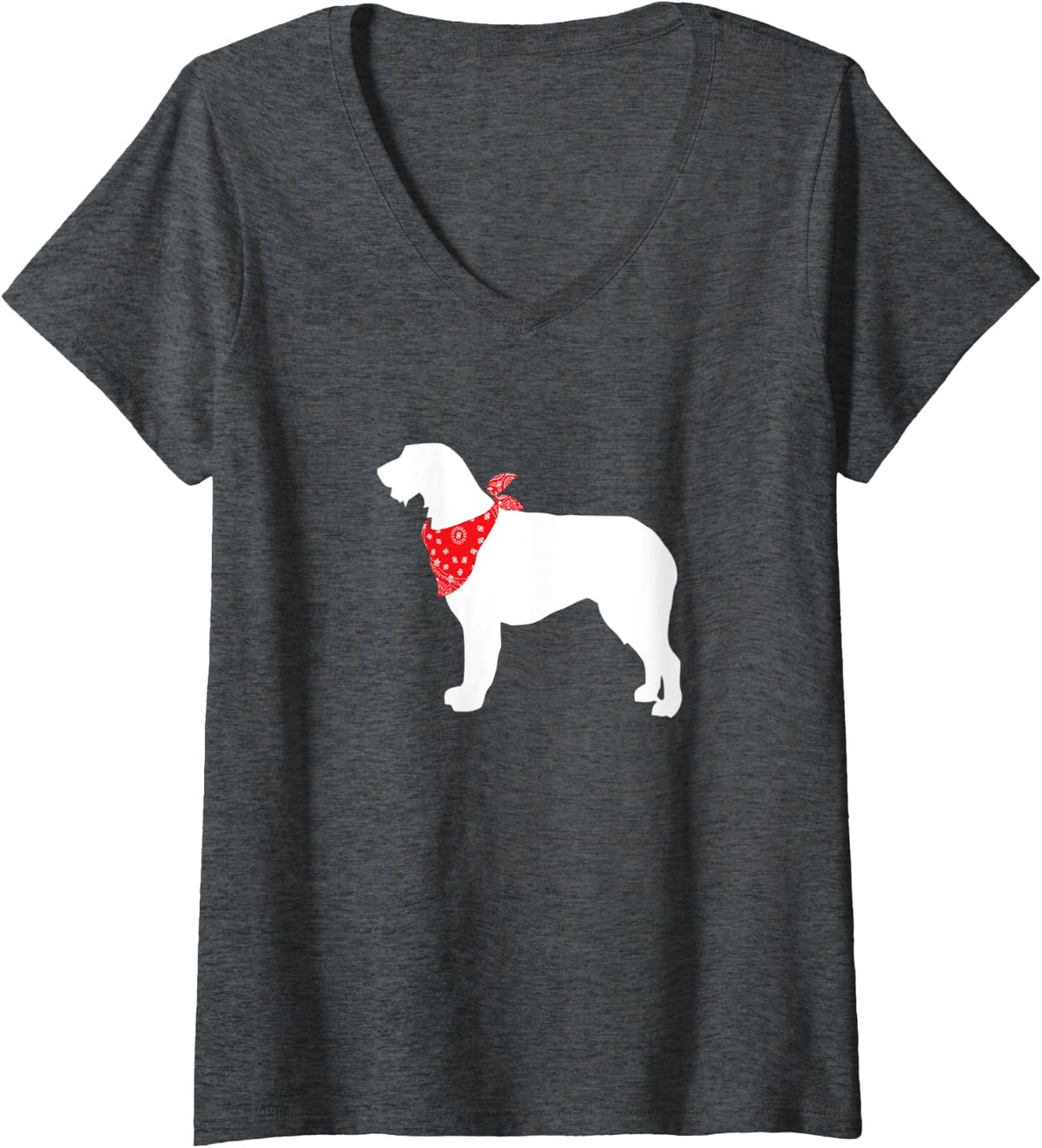 Womens Irish Wolfhound Dog Wearing Red Bandana V-Neck T-Shirt - Dark Heather Grey