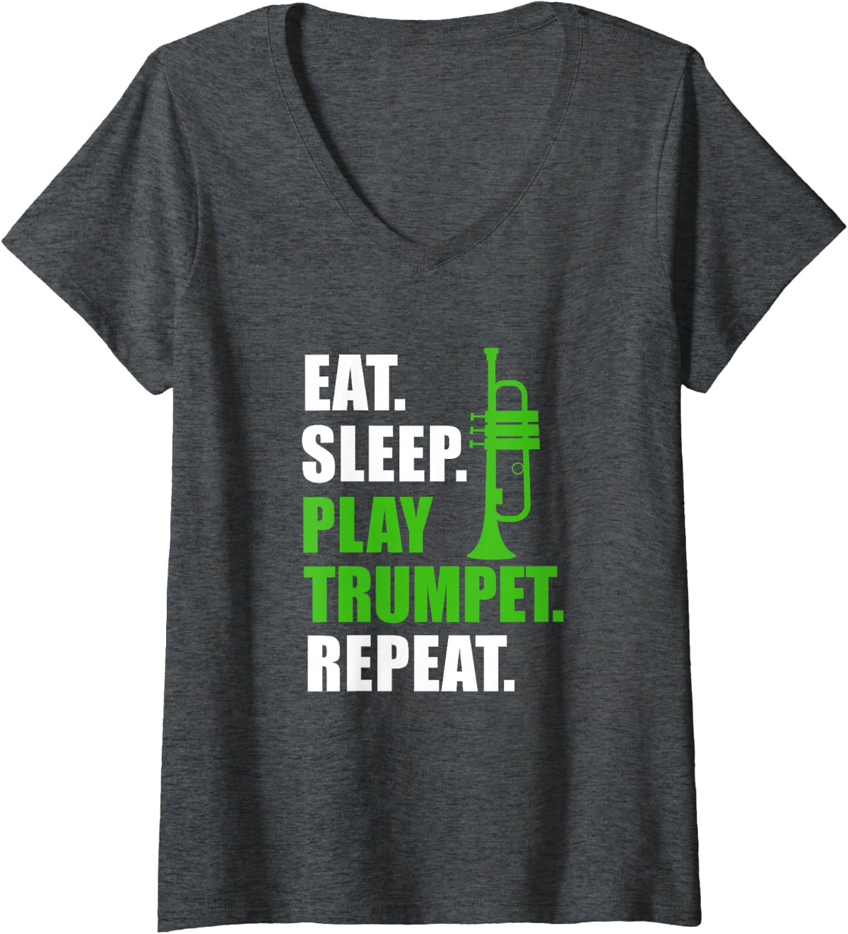 Women's Trumpet Player Trumpeter Eat. Sleep. Play Trumpet. Repeat. V-Neck T-Shirt - Dark Heather Grey