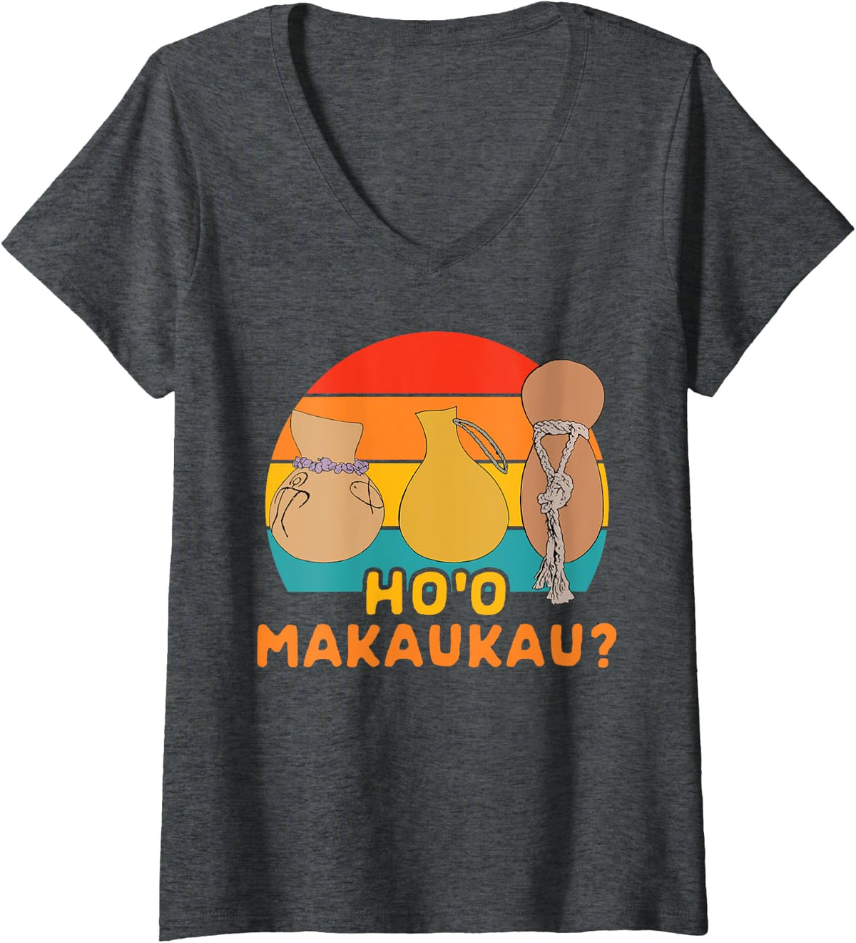 Womens Hawaiian Instrument Hawaii Ipu Heke Dance Ho'o Makaukau V-Neck T-Shirt - Dark Heather Grey