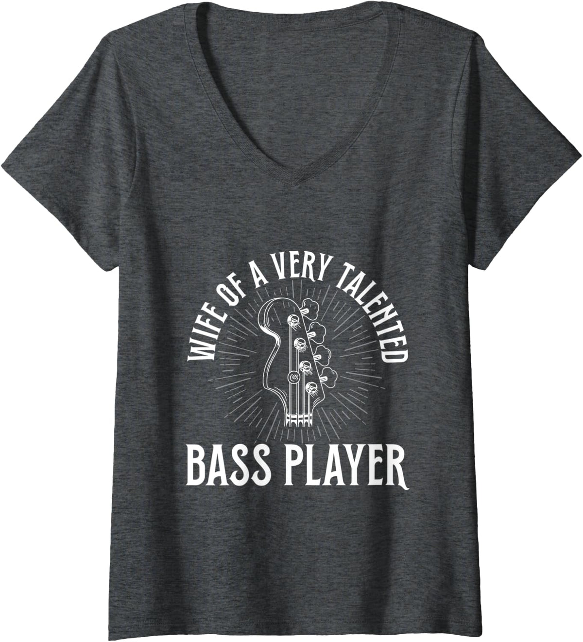 Womens Bass Guitar Design for a Wife of a Bass Player V-Neck T-Shirt - Dark Heather Grey