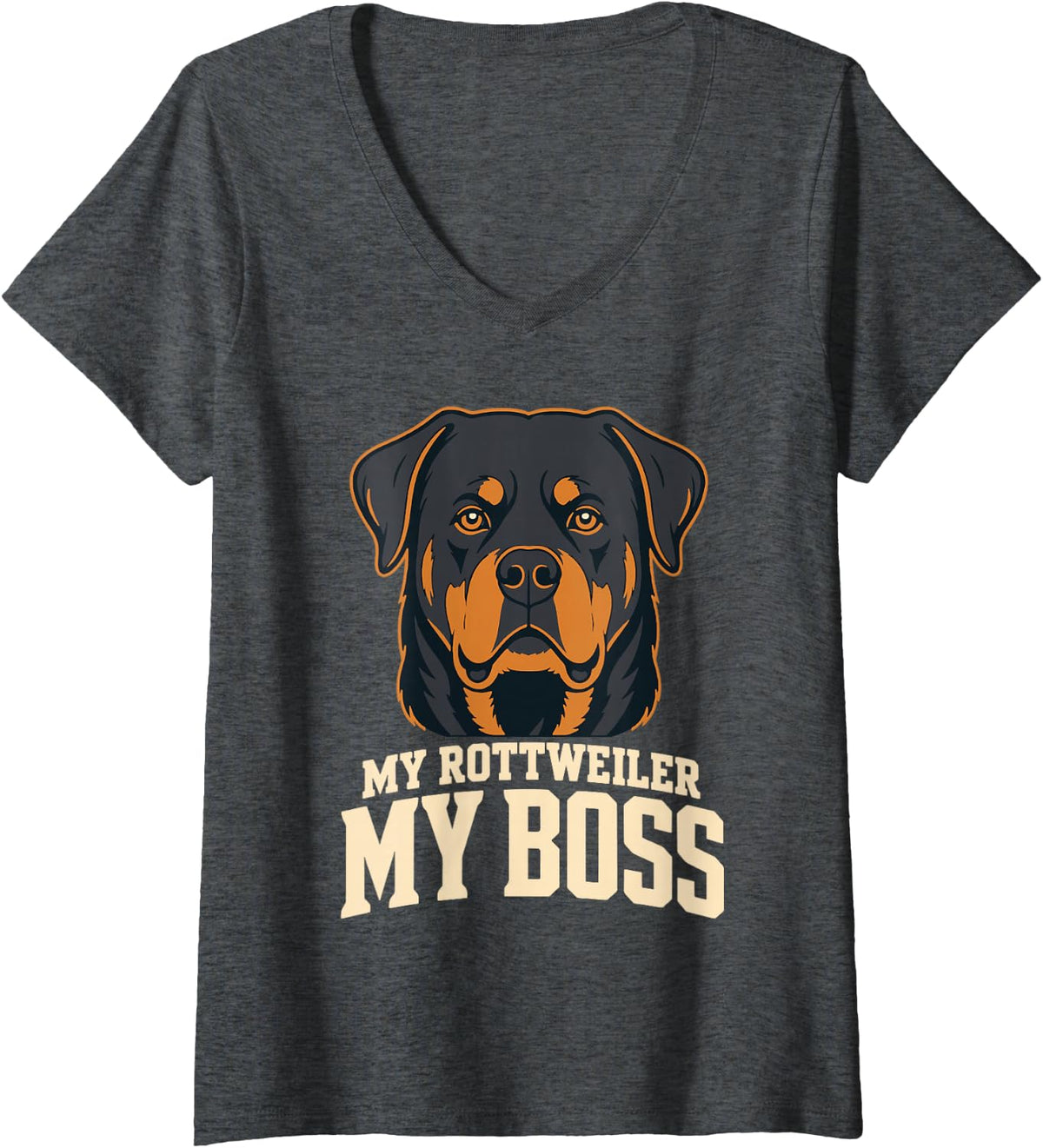 Women's My Rottweiler My Boss Dog Breed Owner V-Neck T-Shirt - Dark Heather Grey