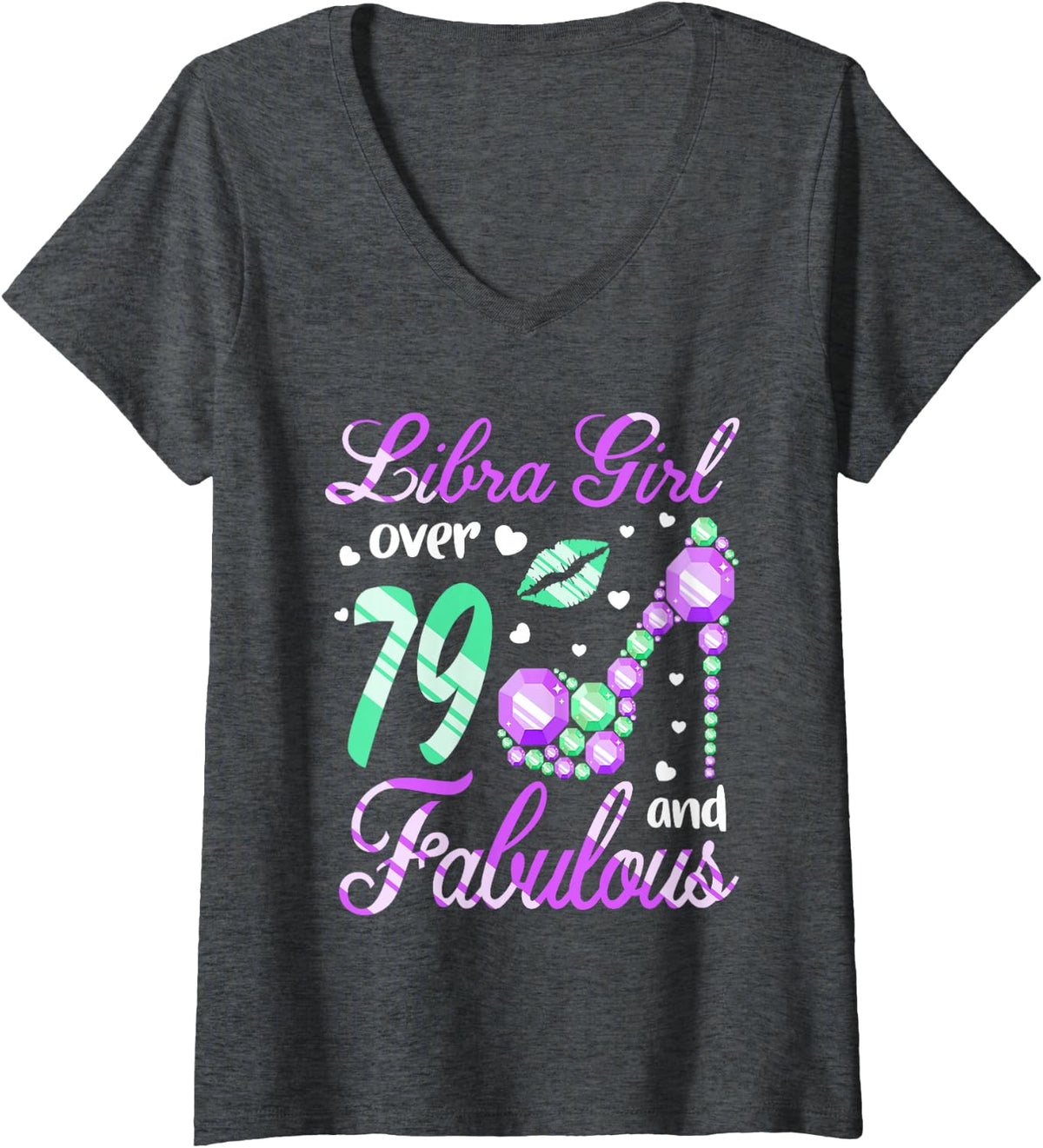 Women's Libra Girl Over 79 Years Old and Fabulous 79th Birthday V-Neck T-Shirt - Dark Heather Grey