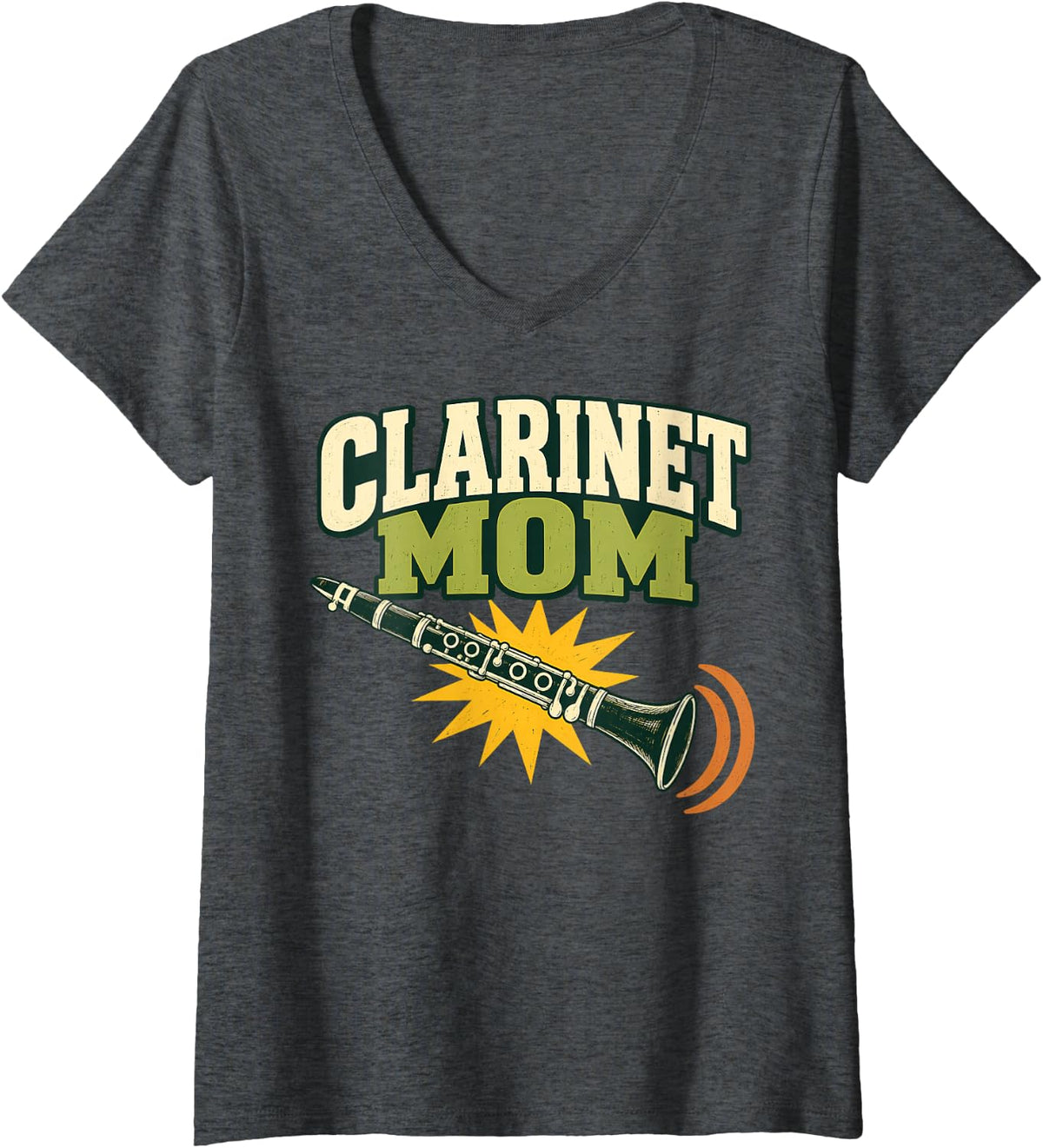 Women's Clarinet Mom Instrument Musician V-Neck T-Shirt - Dark Heather Grey