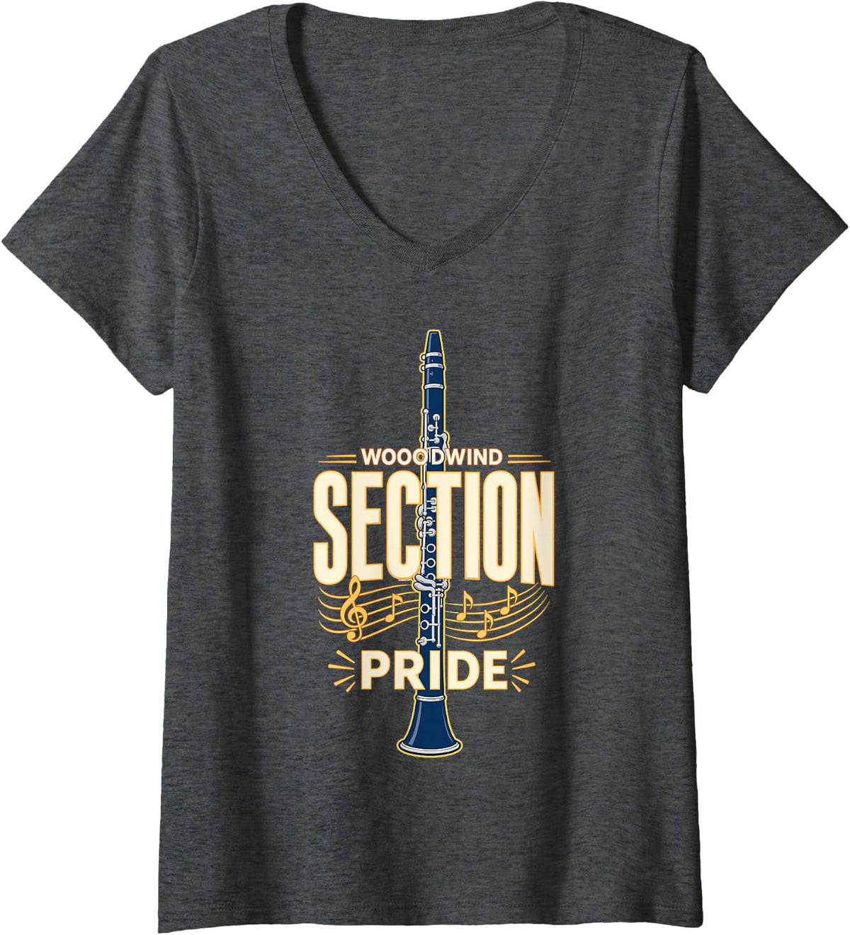 Women's Clarinet Woodwind Section Pride Music Band V-Neck T-Shirt - Dark Heather Grey