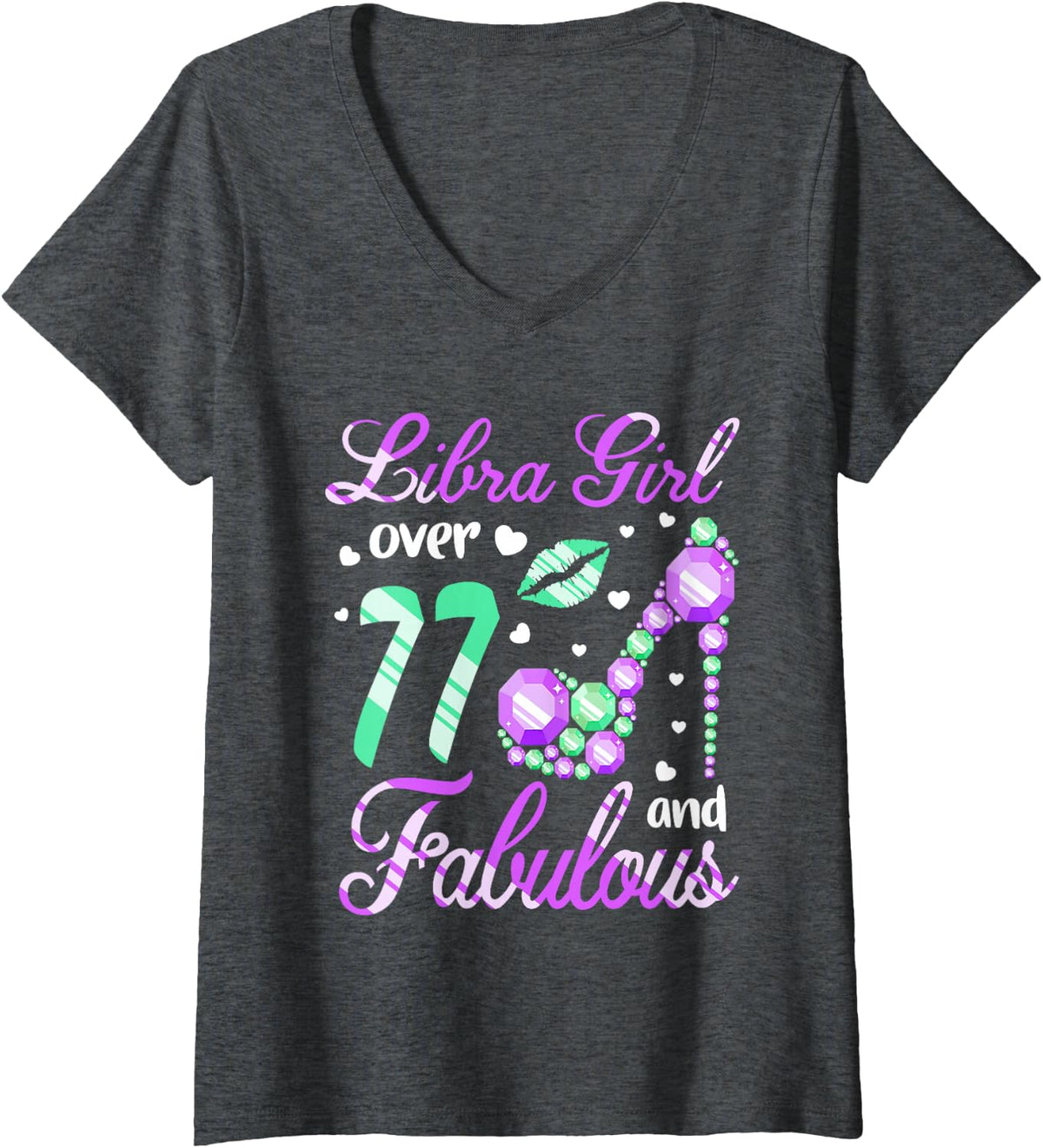 Women's Libra Girl Over 77 Years Old and Fabulous 77th Birthday V-Neck T-Shirt - Dark Heather Grey