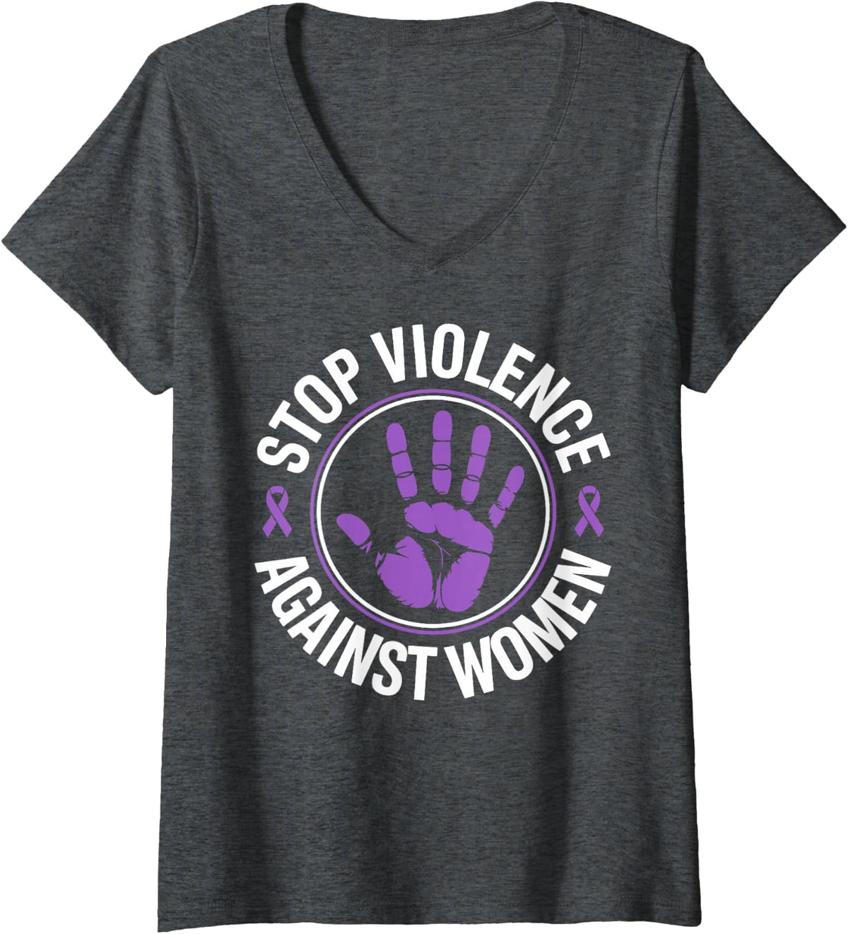 Women's Stop Violence Against Women Domestic Violence DV Awareness V-Neck T-Shirt - Dark Heather Grey