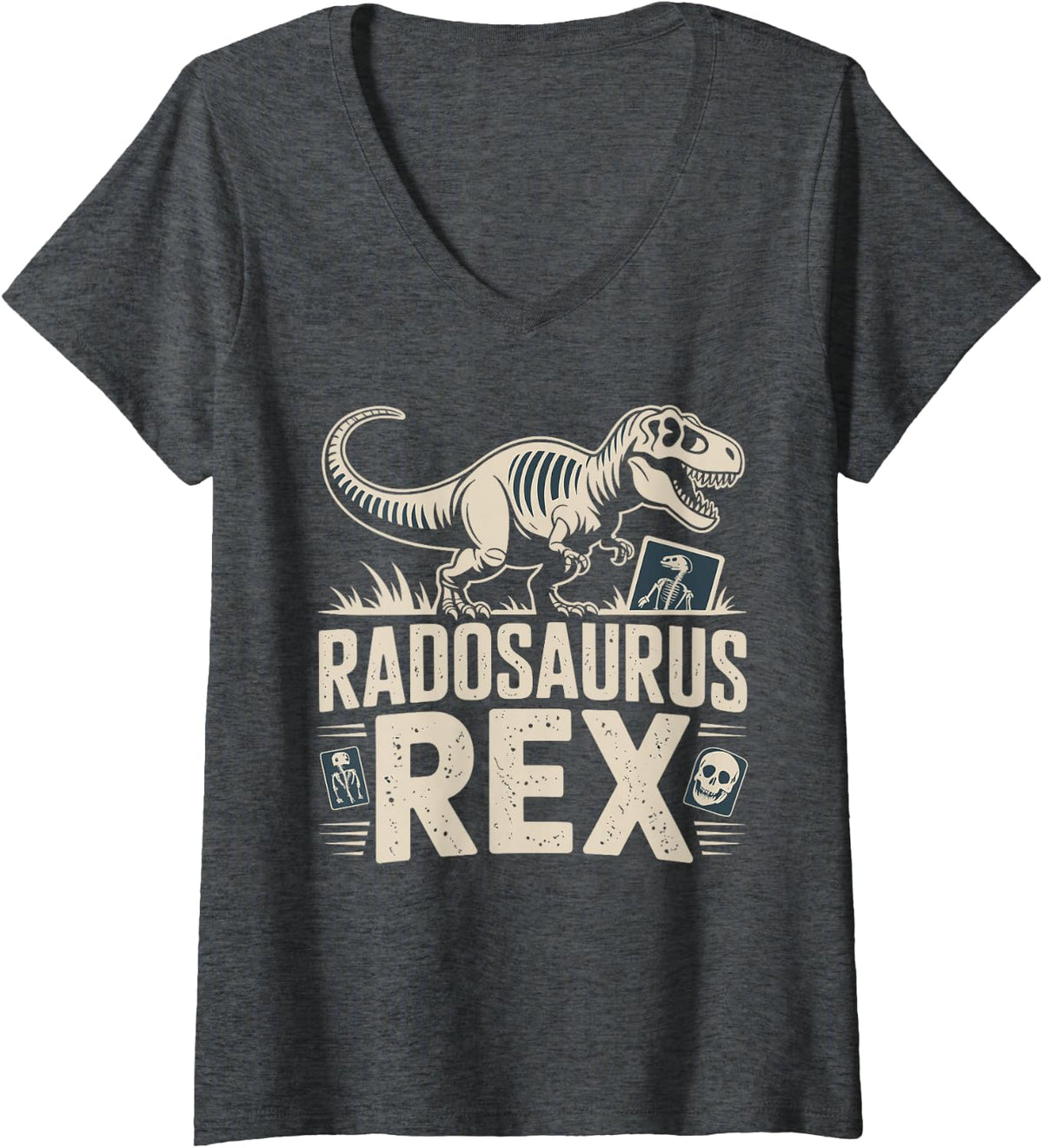 Women's Funny X- Ray Technician Radosaurus Rex Radiology V-Neck T-Shirt - Dark Heather Grey