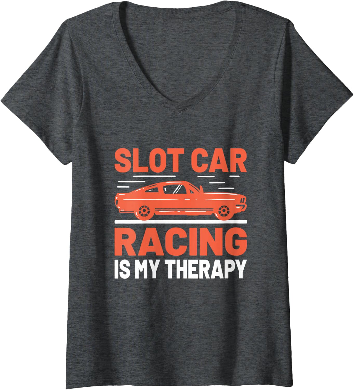 Women's Slot Car Racing Nostalgic Muscle Car Project Car Car Guy V-Neck T-Shirt - Dark Heather Grey