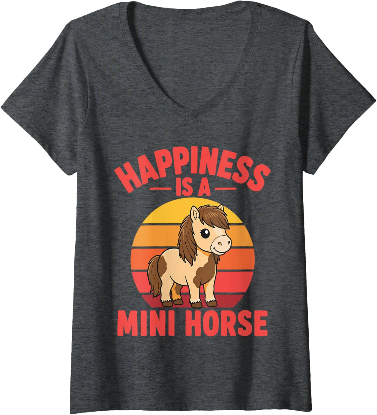 Women's Funny Mini Horse Girl V-Neck T-Shirt - Dark Heather Grey