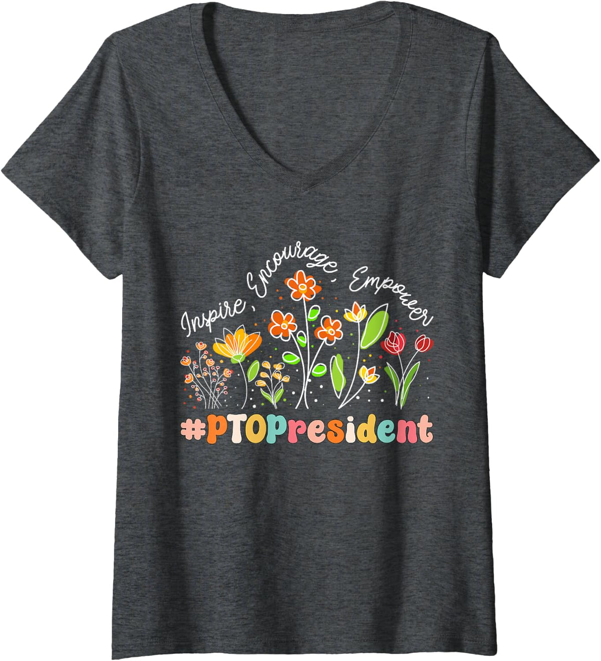 Women's PTO President Appreciation Week Teacher Back to School V-Neck T-Shirt - Dark Heather Grey