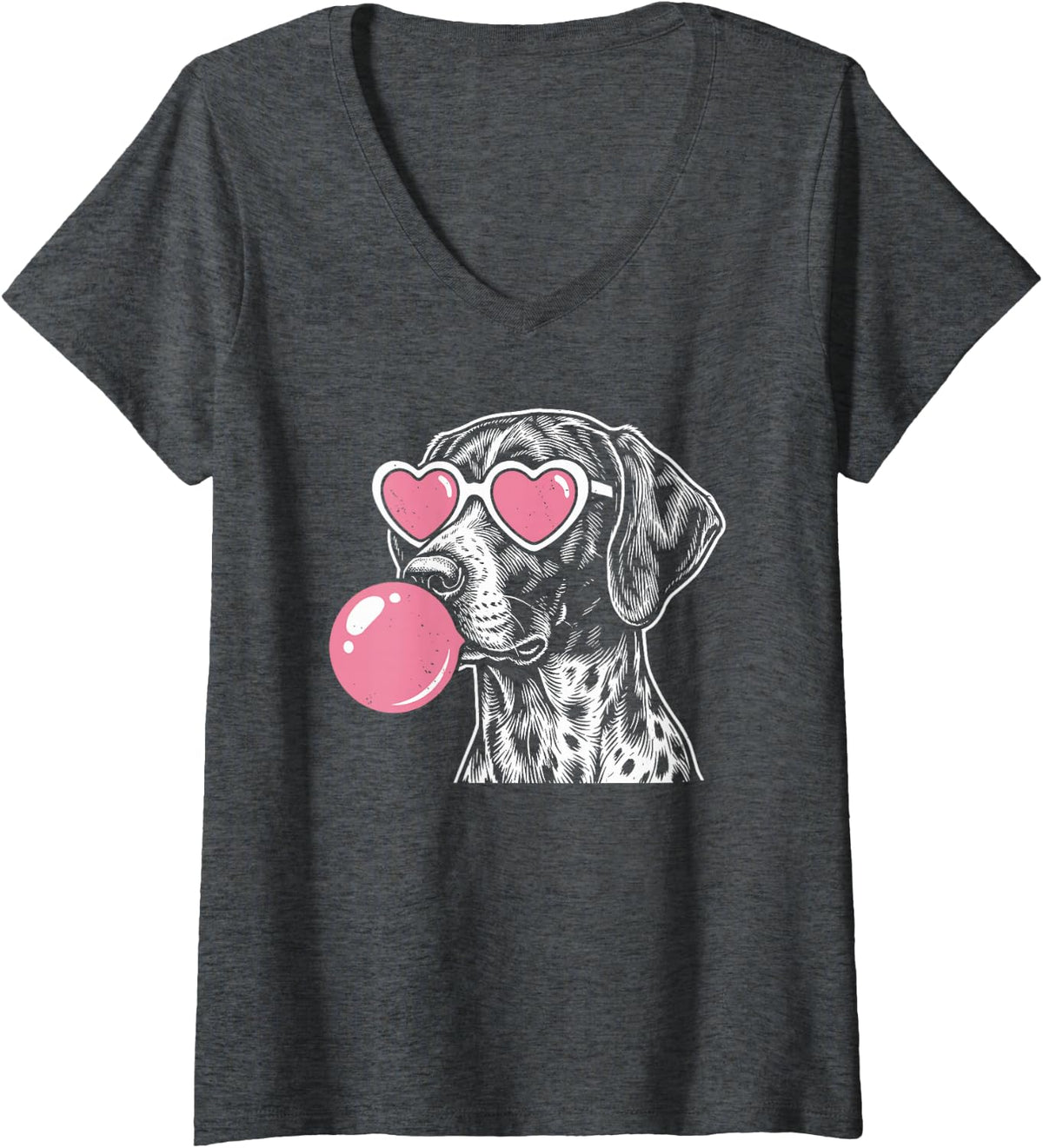Women's German Shorthaired Pointer Dog Bubble Gum Pink Sunglasses V-Neck T-Shirt - Dark Heather Grey