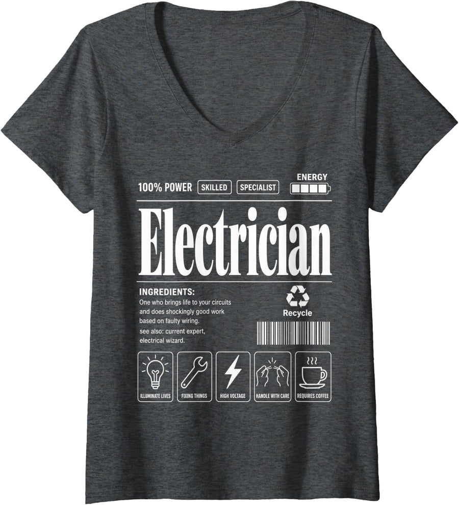 Women's Electrician Skilled Specialist Current Expert Electrical V-Neck T-Shirt - Dark Heather Grey