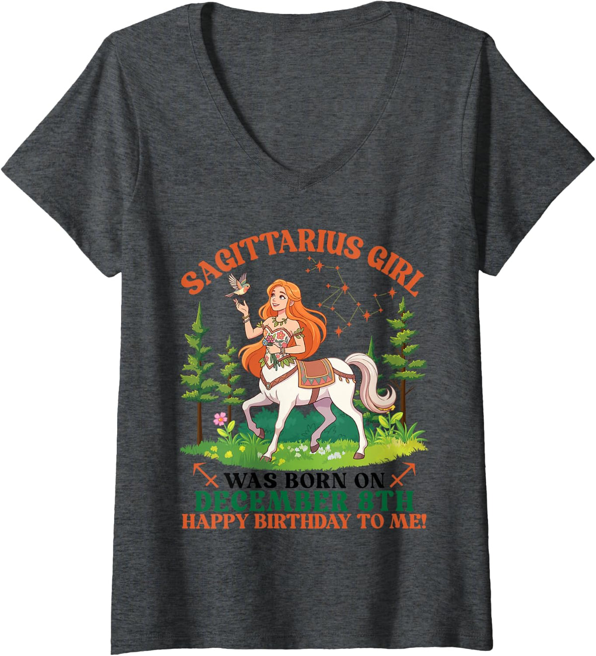 Women's Sagittarius Girl was Born On December 8th Birthday to Me V-Neck T-Shirt - Dark Heather Grey